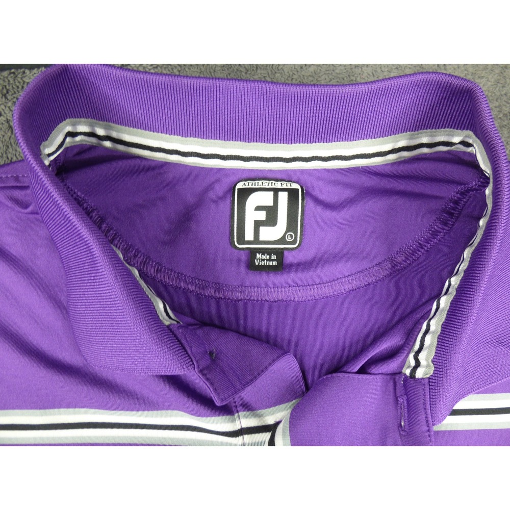 FootJoy Mens Athletic Fit Golf Polo Shirt Purple Striped Short Sleeve Large - Picture 3 of 8